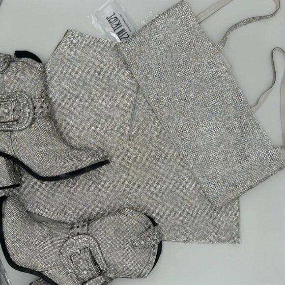 12th Tribe Shira Silver Rhinestone Crop Top - Picture 10 of 10